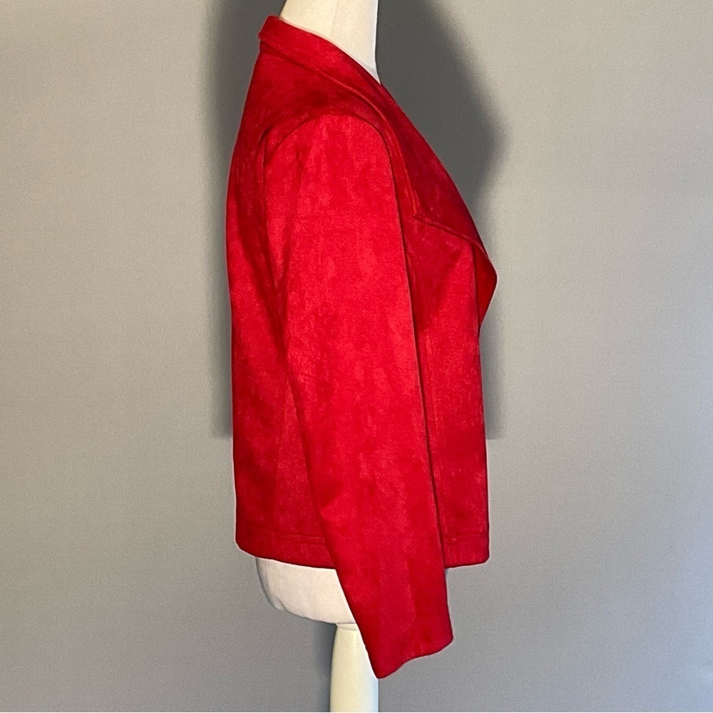Emmeline Petite Red Faux Suede Open Front Jacket PS - Picture 10 of 15